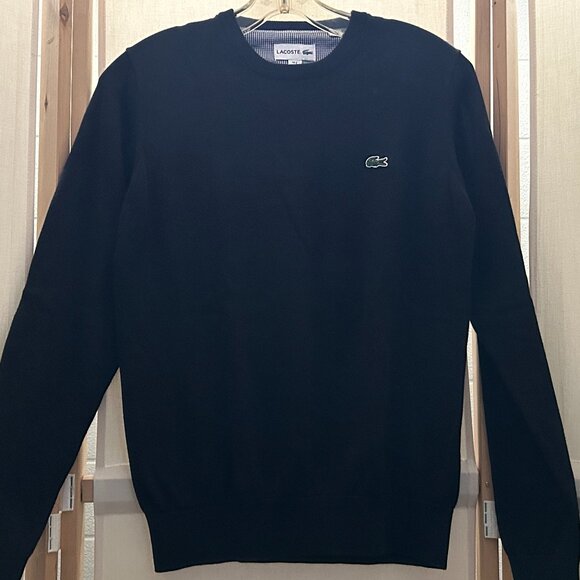 Mens LACOSTE Sz S Large Black Round Neck Long Sleeve Cotton Sweater Top - Picture 1 of 9